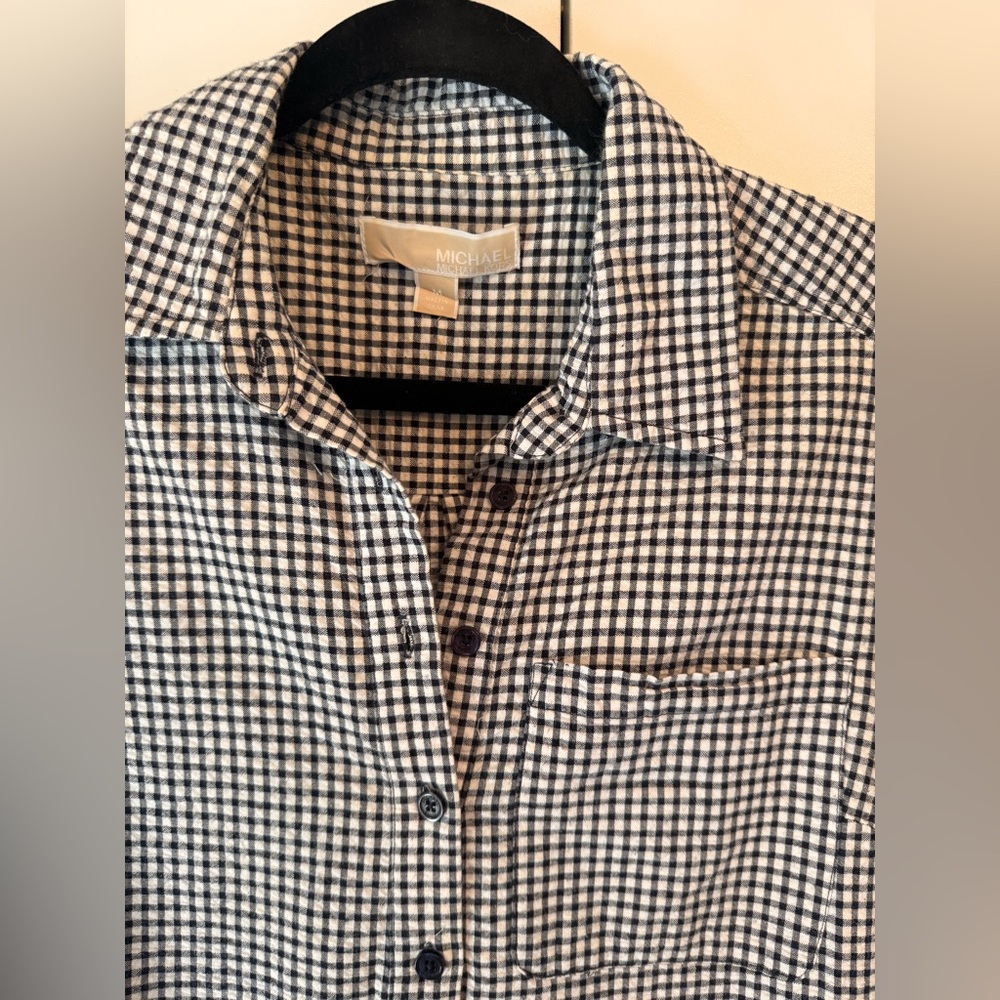 NWT MICHAEL KORS NAVY & WHITE GINGHAM CHECK LS SHIRT DRESS